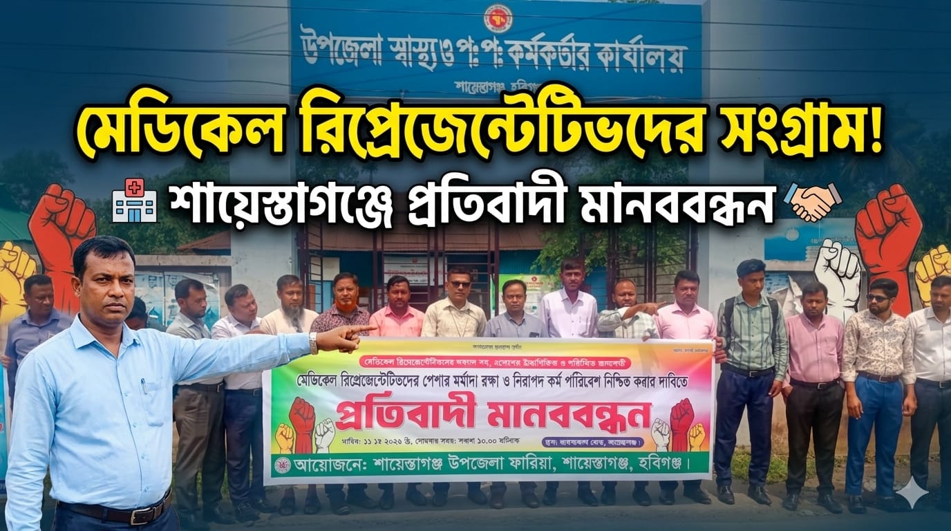 মর্যাদার দাবিতে মেডিকেল রিপ্রেজেন্টেটিভদের মানববন্ধন