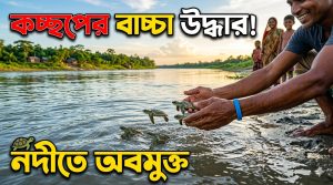 কচ্ছপের বাচ্চা উদ্ধারের পর নদীতে অবমুক্ত