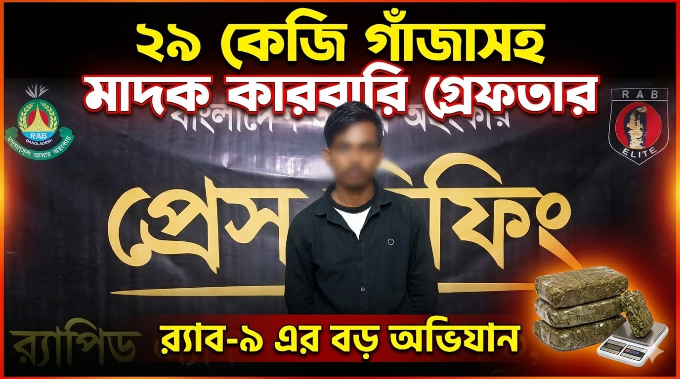 ২৯ কেজি গাঁজাসহ মাদক কারবারি গ্রেফতার