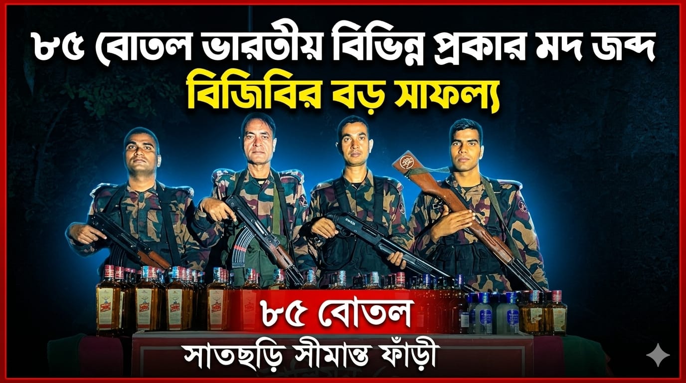 ৮৫ বোতল ভারতীয় বিভিন্ন প্রকার মদ জব্দ