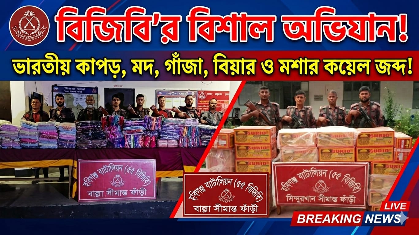 ভারতীয় কাপড় মদ গাঁজা বিয়ার ও বাংলাদেশী মশার কয়েল জব্দ