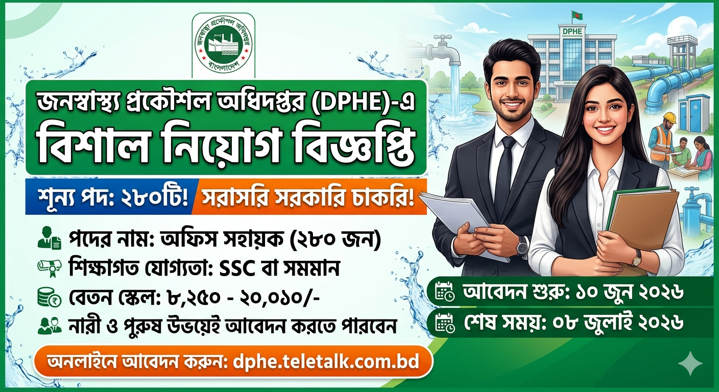 জনস্বাস্থ্য প্রকৌশল অধিদপ্তর (DPHE) নিয়োগ বিজ্ঞপ্তি ২০২৬
