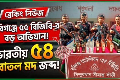 বিজিবির অভিযানে ভারতীয় বিভিন্ন প্রকার ৫৪ বোতল মদ জব্দ