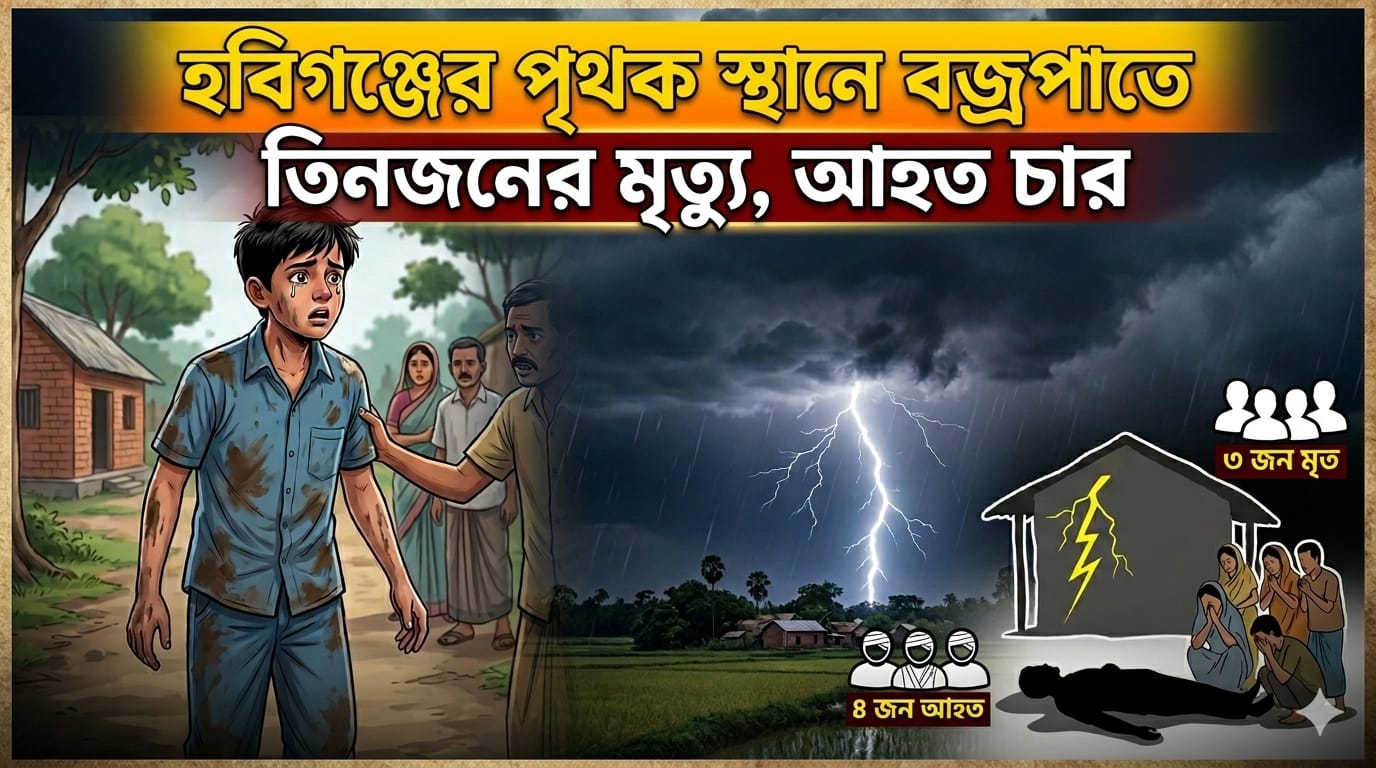 হবিগঞ্জে বজ্রপাতে তিনজনের মৃত্যু ও ৪জন আহত
