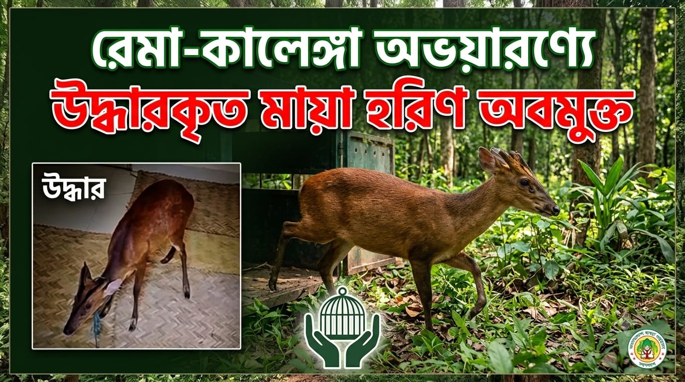 উদ্ধারকৃত মায়া হরিণ রেমা-কালেঙ্গা অভয়ারণ্যে অবমুক্ত