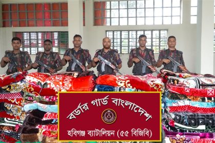 হবিগঞ্জ ৫৫ বিজিবির অভিযানে ৬৫ লাখ মূল্যের ভারতীয় পণ্য জব্দ