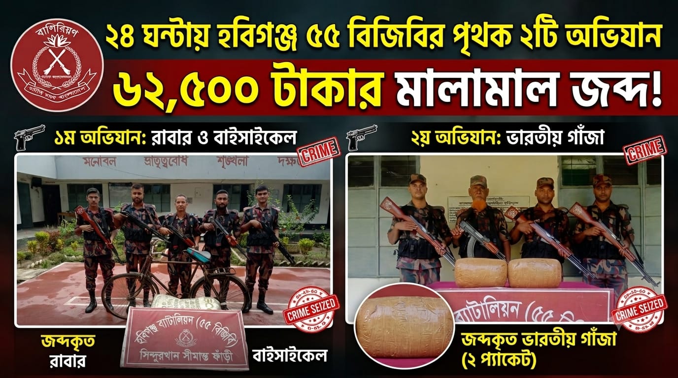 ৫৫ বিজিবির অভিযানে ভারতীয় গাঁজা-রাবারসহ বাইসাইকেল জব্দ