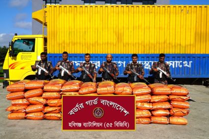 হবিগঞ্জ ৫৫ বিজিবির অভিযানে ১ কোটি টাকা মূল্যের ভারতীয় পণ্য জব্দ