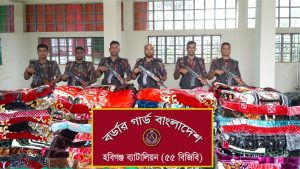 হবিগঞ্জ ৫৫ বিজিবির অভিযানে ১ কোটি টাকা মূল্যের ভারতীয় পণ্য জব্দ