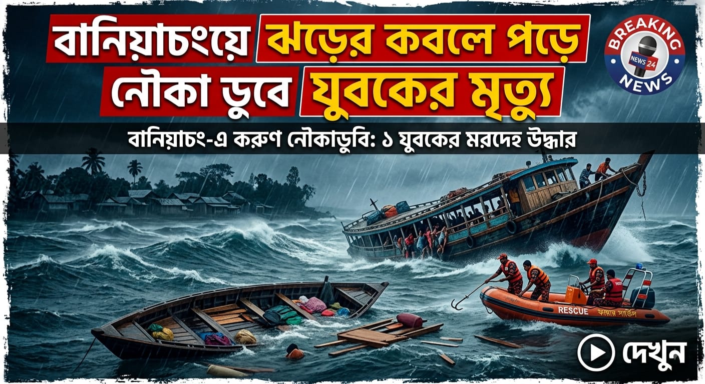 বানিয়াচংয়ে ঝড়ের কবলে পড়ে নৌকা ডুবে যুবকের মৃত্যু