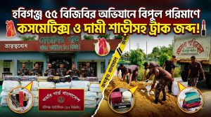 হবিগঞ্জ ৫৫ বিজিবির অভিযানে কসমেটিক্স ও শাড়ীসহ ট্রাক জব্দ