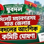 যুবদলের সিলেট মহানগর ও সাতটি জেলার আংশিক কমিটি ঘোষণা