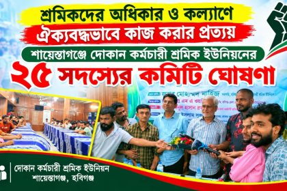 শায়েস্তাগঞ্জে দোকান কর্মচারী শ্রমিক ইউনিয়নের কমিটি ঘোষণা