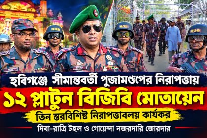 হবিগঞ্জে সীমান্তবর্তী পূজান্ডপের নিরাপত্তায় ১২ প্লাটুন বিজিবি মোতায়েন
